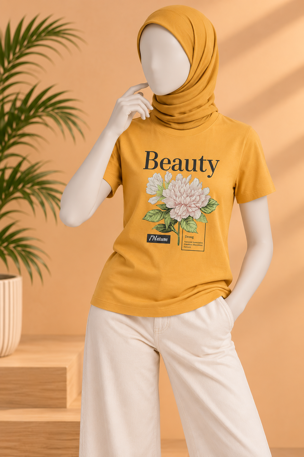 PEACH BEAUTY FLOWERS PRINT T-SHIRT FOR WOMEN Secondary image