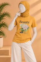 PEACH BEAUTY FLOWERS PRINT T-SHIRT FOR WOMEN