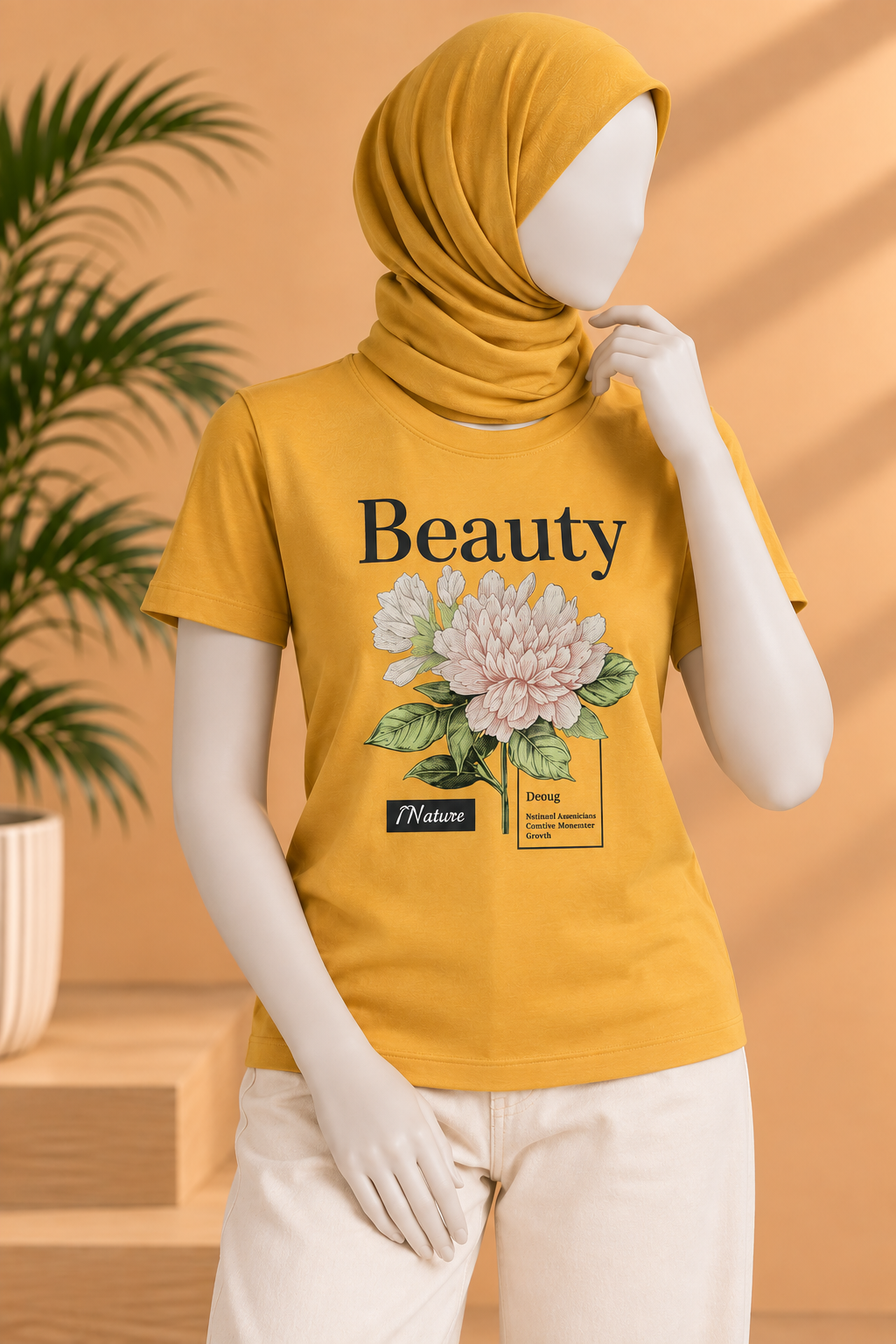PEACH BEAUTY FLOWERS PRINT T-SHIRT FOR WOMEN Main image