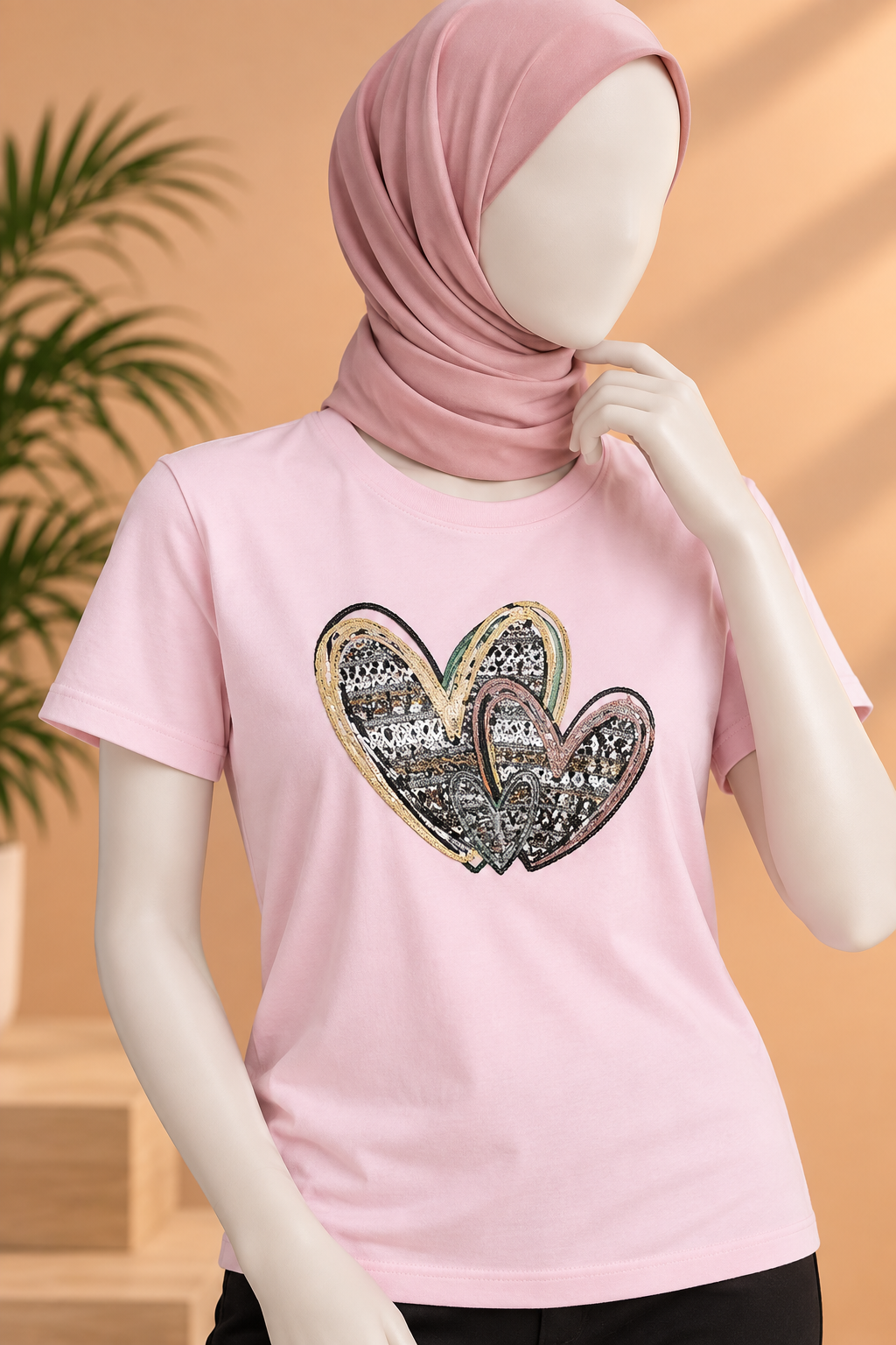 LIGHT PURPLE HEART PRINT T-SHIRT FOR WOMEN Main image