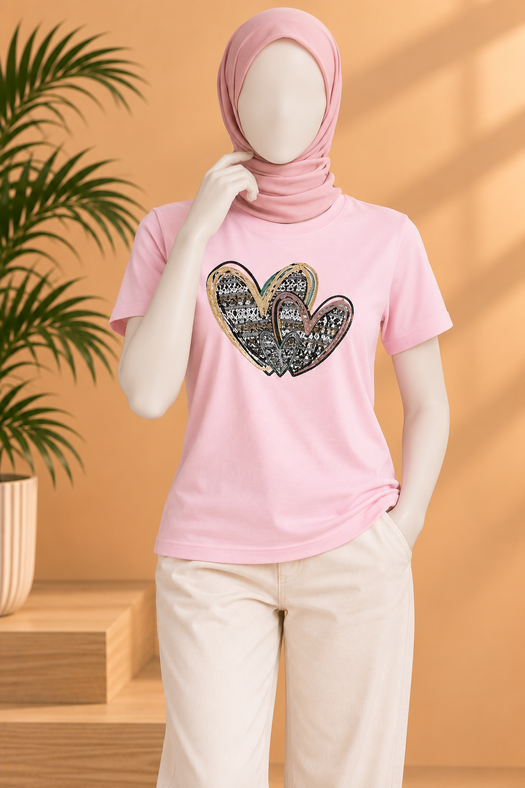 LIGHT PURPLE HEART PRINT T-SHIRT FOR WOMEN Secondary image