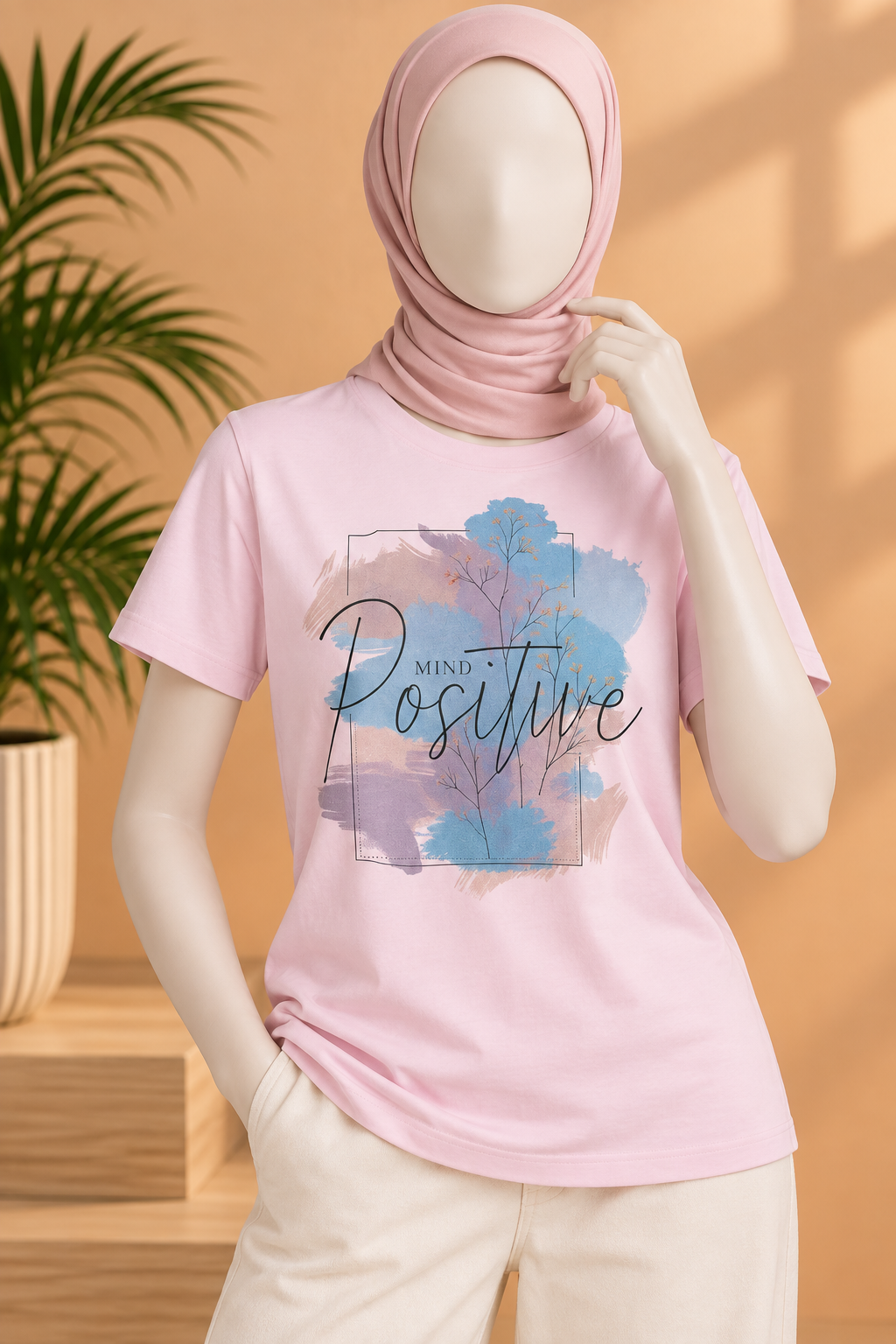 PINK POSITIVE MIND PRINT T-SHIRT FOR WOMEN Secondary image