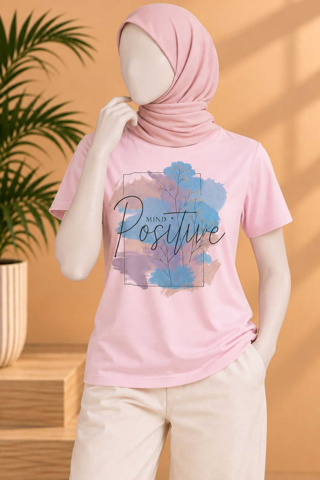 PINK POSITIVE MIND PRINT T-SHIRT FOR WOMEN Main image