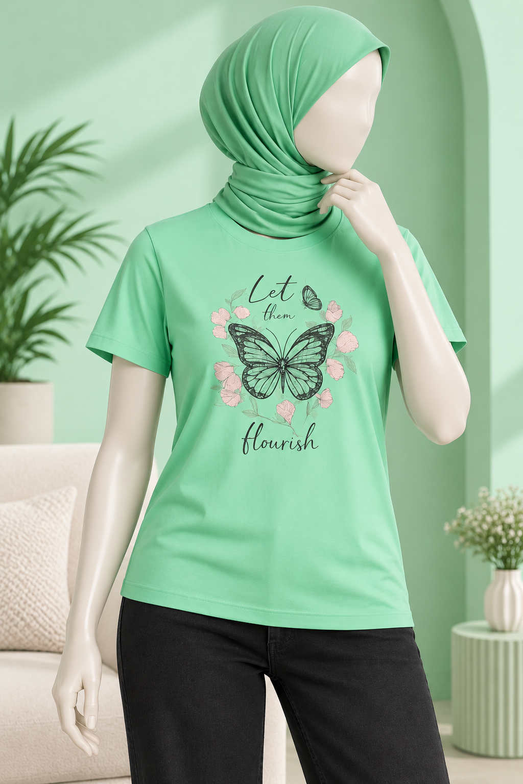 SEA GREEN KEEP YOUR FAITH PRINT T-SHIRT FOR WOMEN Secondary image