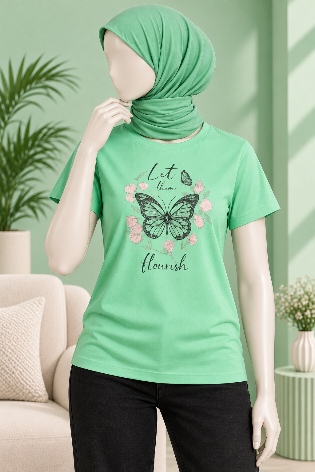 SEA GREEN KEEP YOUR FAITH PRINT T-SHIRT FOR WOMEN Main image