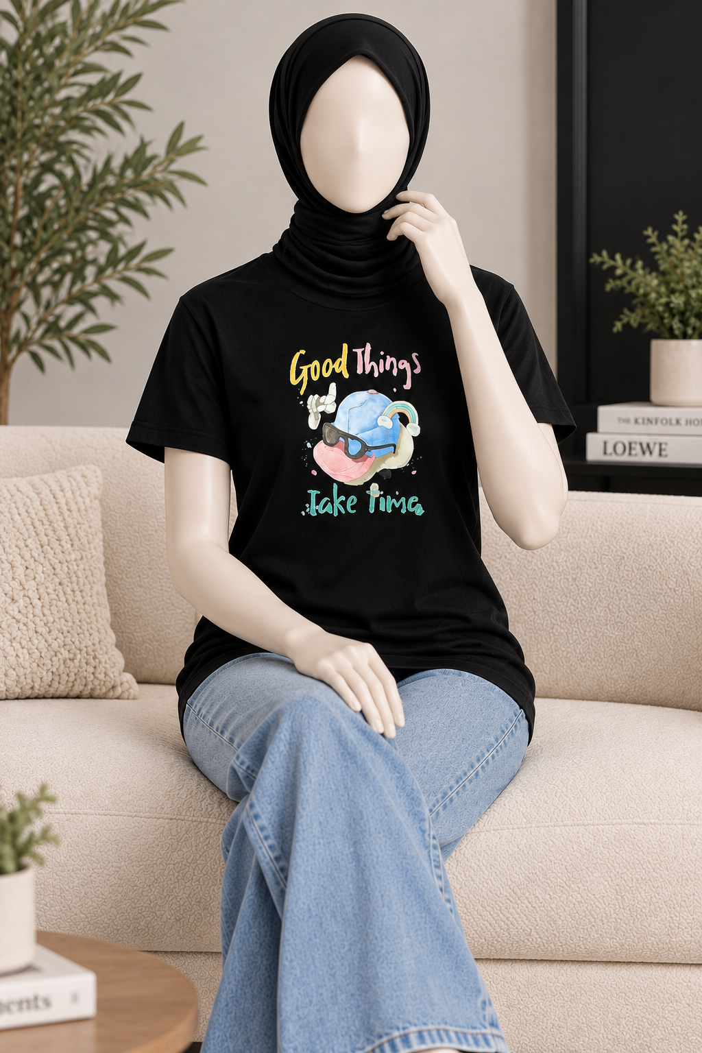 BLACK GOOD THINGS PRINT T-SHIRT FOR WOMEN Main image