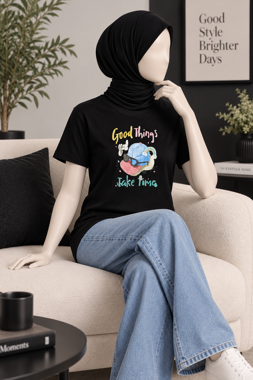BLACK GOOD THINGS PRINT T-SHIRT FOR WOMEN Secondary image