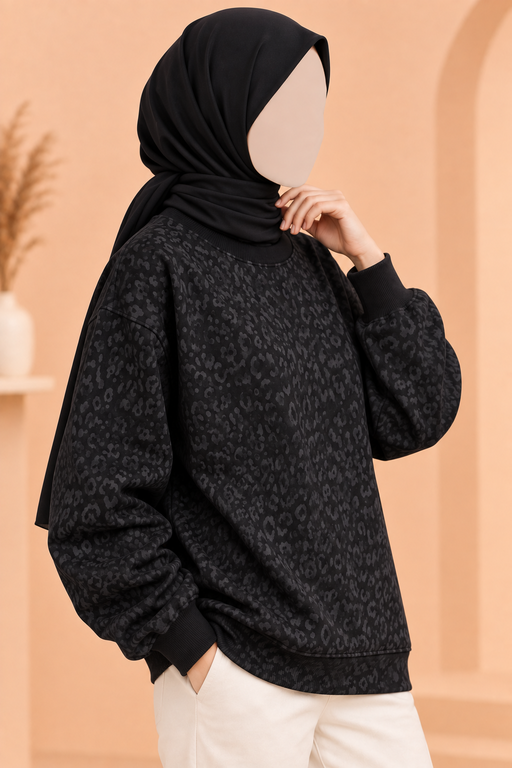 Cheetah Ribbed Fabric Sweatshirt