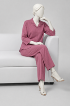 Pink Co-ord Ribbed Fabric Suit For Women