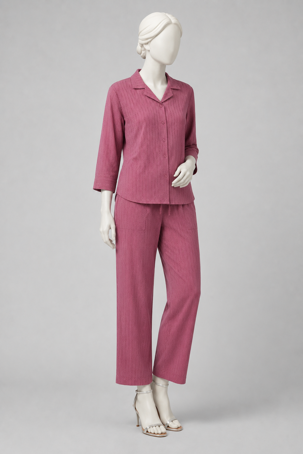 Pink Co-ord Ribbed Fabric Suit For Women