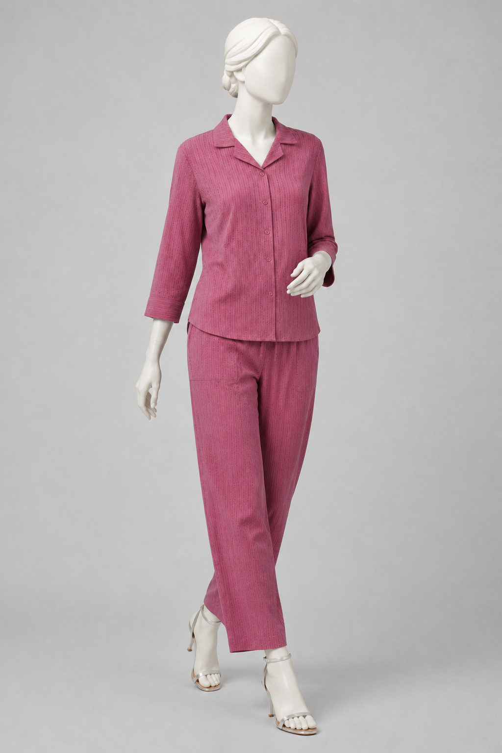 Pink Co-ord Ribbed Fabric Suit For Women