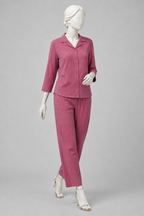 Pink Co-ord Ribbed Fabric Suit For Women