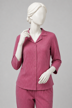 Pink Co-ord Ribbed Fabric Suit For Women