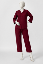 Maroon Co-ord Ribbed Fabric Suit For Women