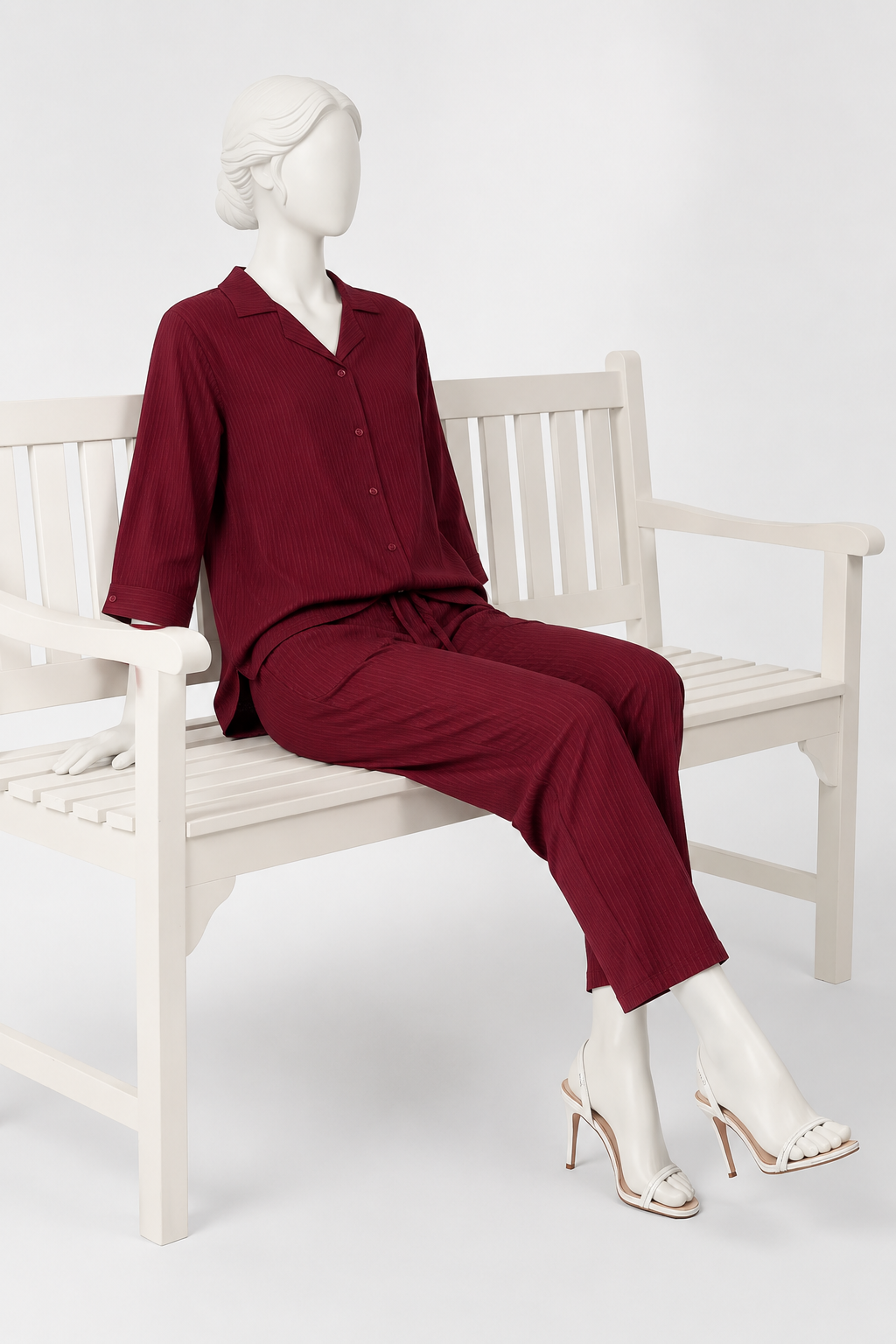 Maroon Co-ord Ribbed Fabric Suit For Women Main image