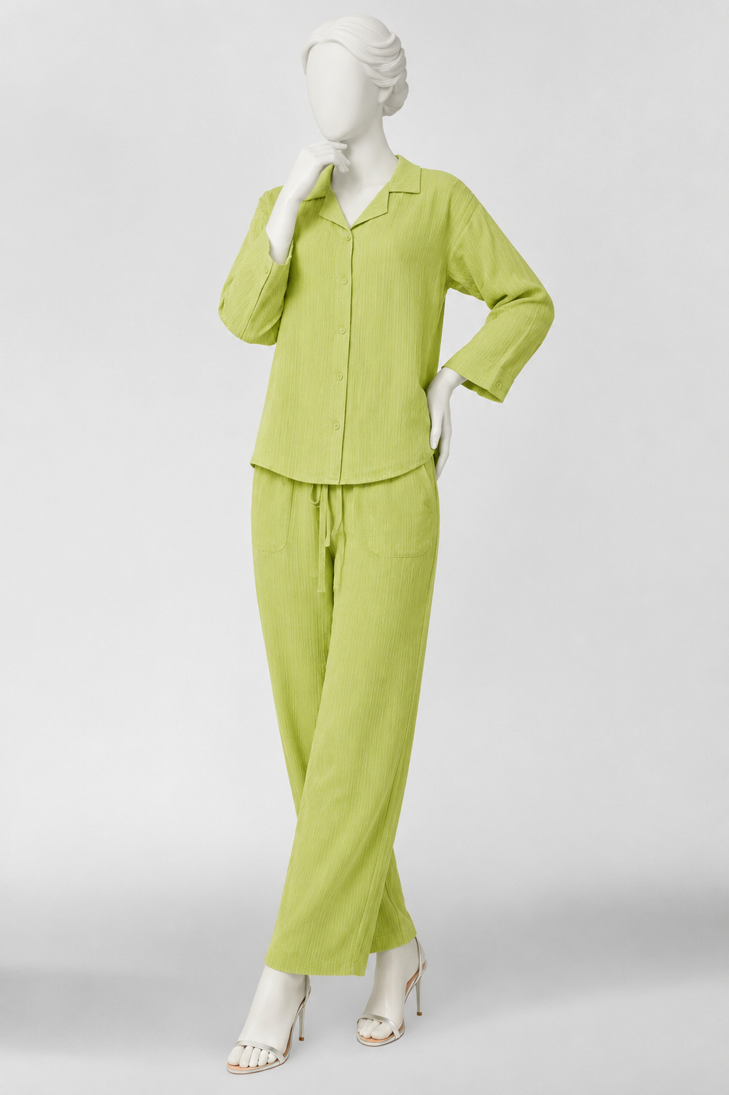 Green Co-ord Ribbed Fabric Suit For Women Main image