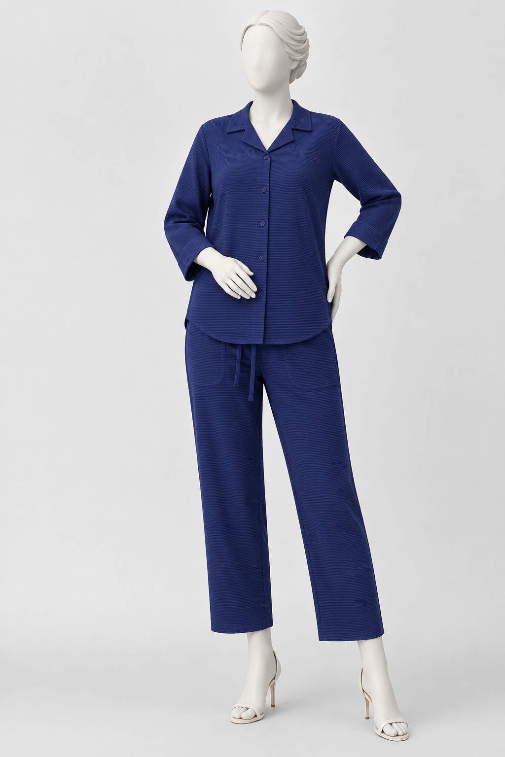 Royal Blue Co-ord Ribbed Fabric Suit For Women Main image