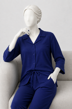 Royal Blue Co-ord Ribbed Fabric Suit For Women