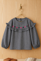 NEW GREY WITH STRIPES HEART & STARS PRINTED TOP FOR GIRLS