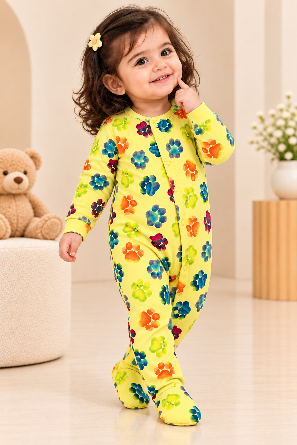 Yellow Little Paws Cozy Baby Romper
