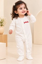 WHITE Little Cuddles Panda Footed Unisex Romper.