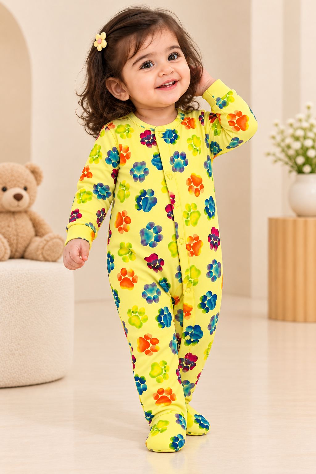Yellow Little Paws Cozy Baby Romper