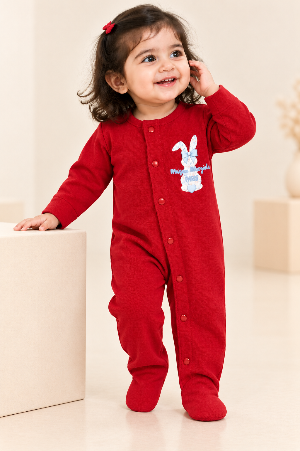 RED Little Bunny Cozy Baby Romper For GIRL.