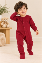MAROON PANDA PRINT RIBBED FABRIC POWER STRETCH FULL BODY FULL SLEEVES ROMPER
