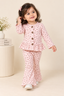 Pink Strawberry Print Frock With Trouser Suit For Girls