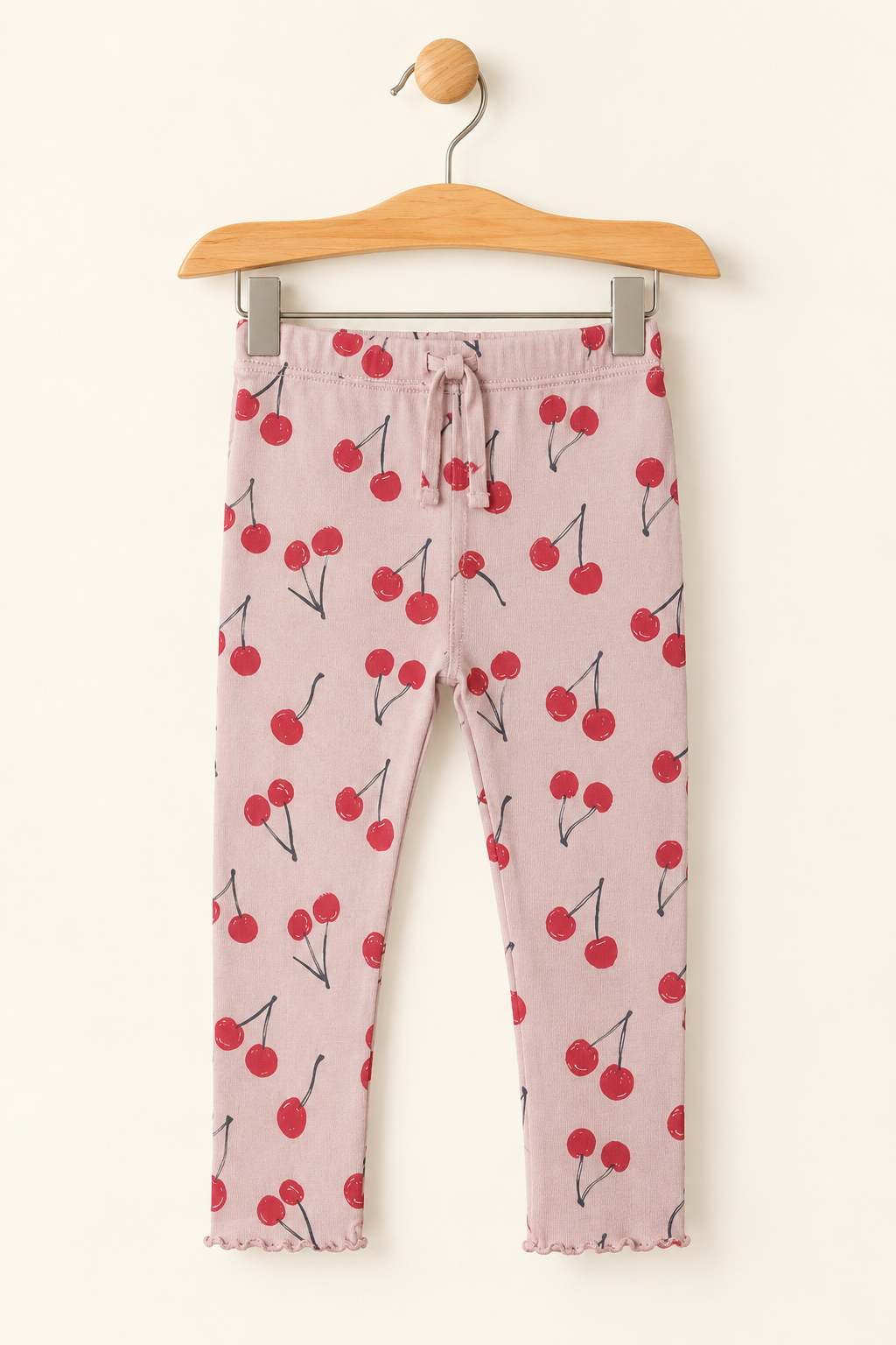 CREAM CHERRY WITH KNOT HEAVY RIBBED FABRIC PAJAMA FOR GIRLS
