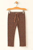 BROWN SMALL CHEETAH PRINTED WITH KNOT HEAVY RIBBED FABRIC PAJAMA