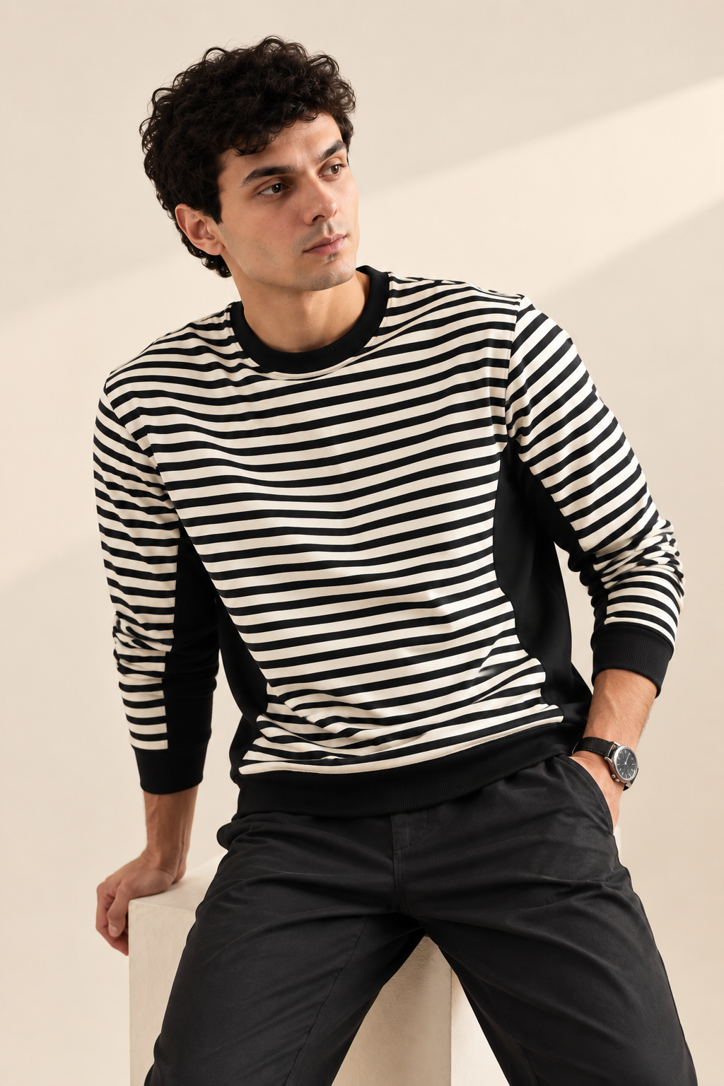 Black Stripes Soft Peak Sweatshirt