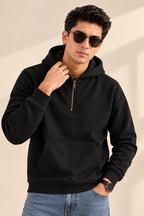 Black Half Zip Luxe Fleece Hoodie