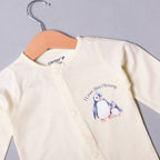 YELLOW "PENGUIN I LOVE YOU MOMMY" PRINT FULL BODY FULL SLEEVES ROMPERS