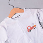 Load image into Gallery viewer, SKY BLUE CAR BEEP BEEP PRINT FULL BODY FULL SLEEVES ROMPERS
