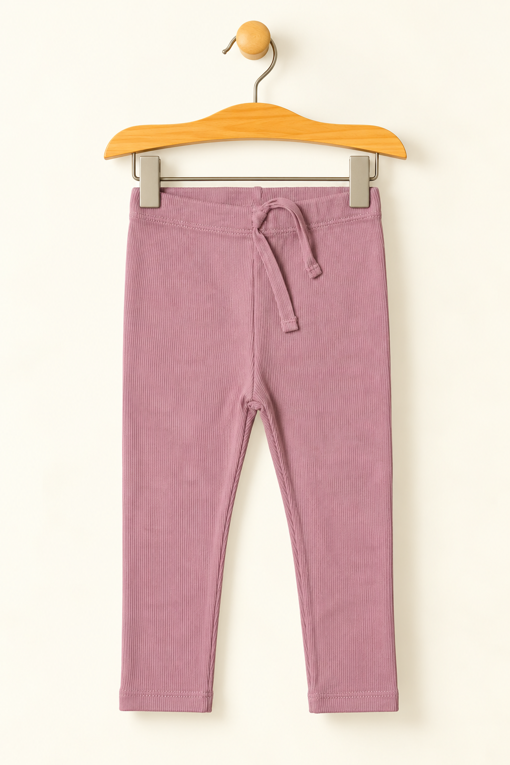 BABY PINK WITH KNOT RIBBED FABRIC PLAIN PAJAMA TROUSER