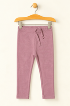 BABY PINK WITH KNOT RIBBED FABRIC PLAIN PAJAMA TROUSER