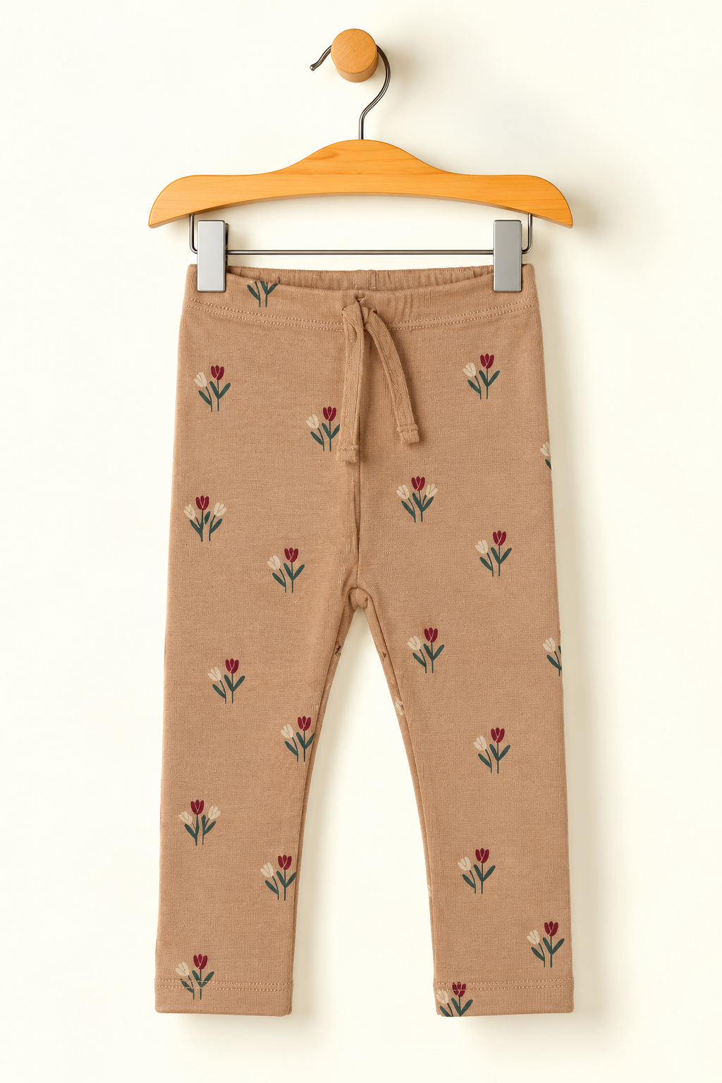 LIGHT BROWN FLOWERS PRINTED RIBBED FABRIC TROUSER PAJAMA