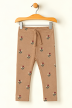 LIGHT BROWN FLOWERS PRINTED RIBBED FABRIC TROUSER PAJAMA