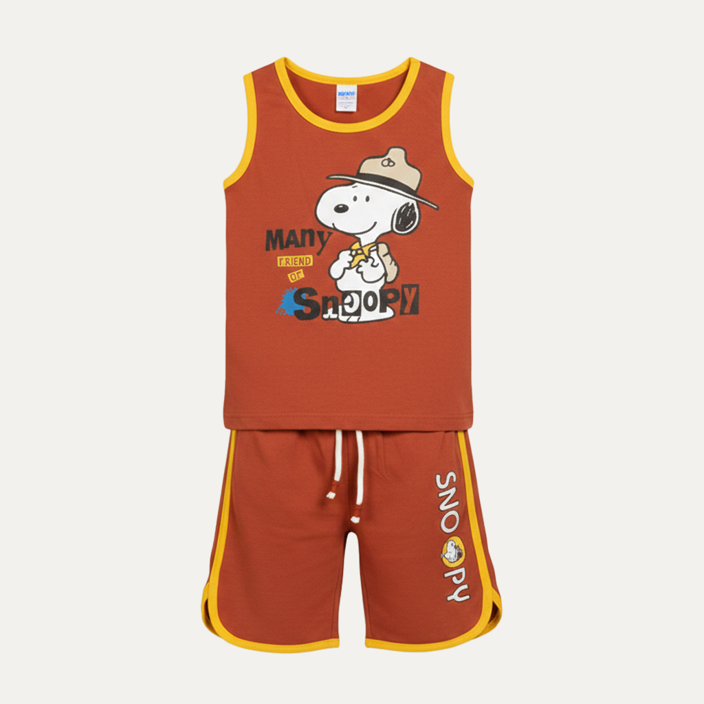 Brown Snoopy Sando Suit For Boys