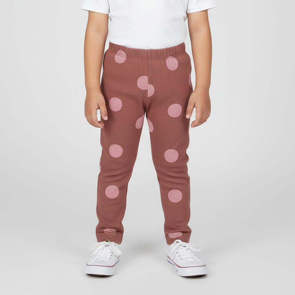 BROWN POLKA DOTS PRINTED HEAVY RIBBED FABRIC PAJAMA FOR GIRLS