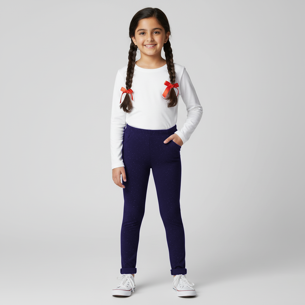 NAVY BLUE PLAIN FLEECE WARM LEGGING TROUSER FOR GIRLS Secondary image