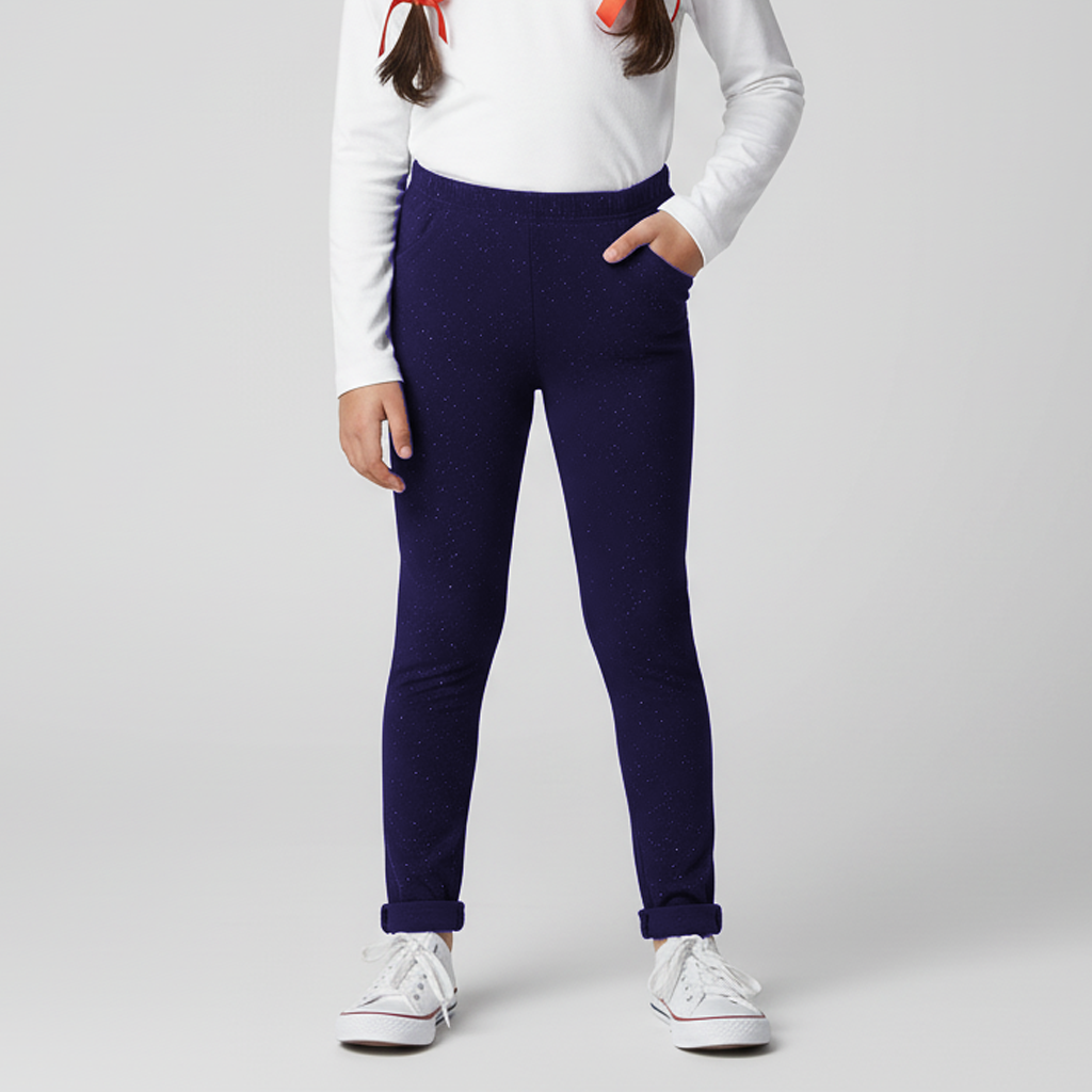NAVY BLUE PLAIN FLEECE WARM LEGGING TROUSER FOR GIRLS Main image