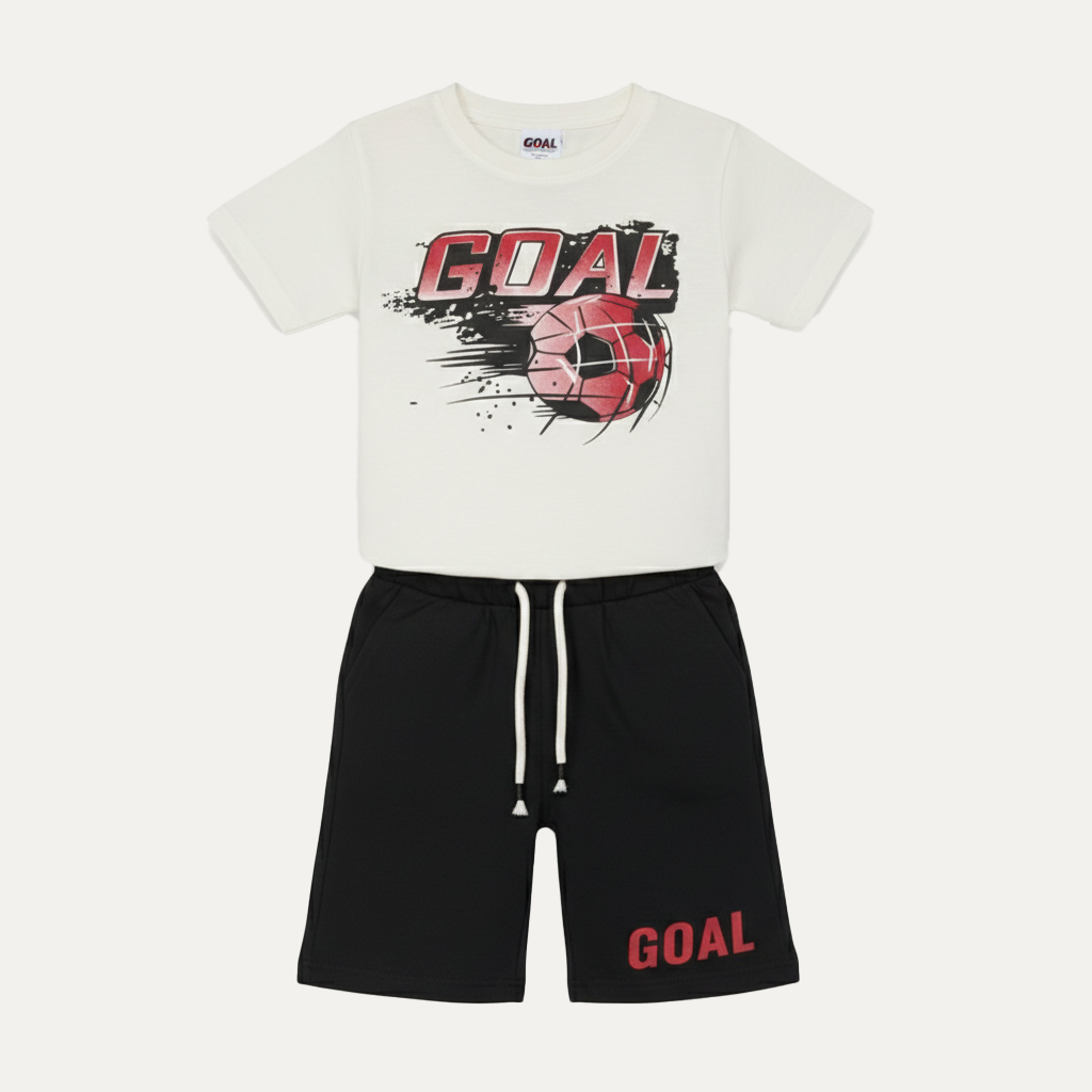 White "Red Goal" Print Cotton Jersy Suit For Boys