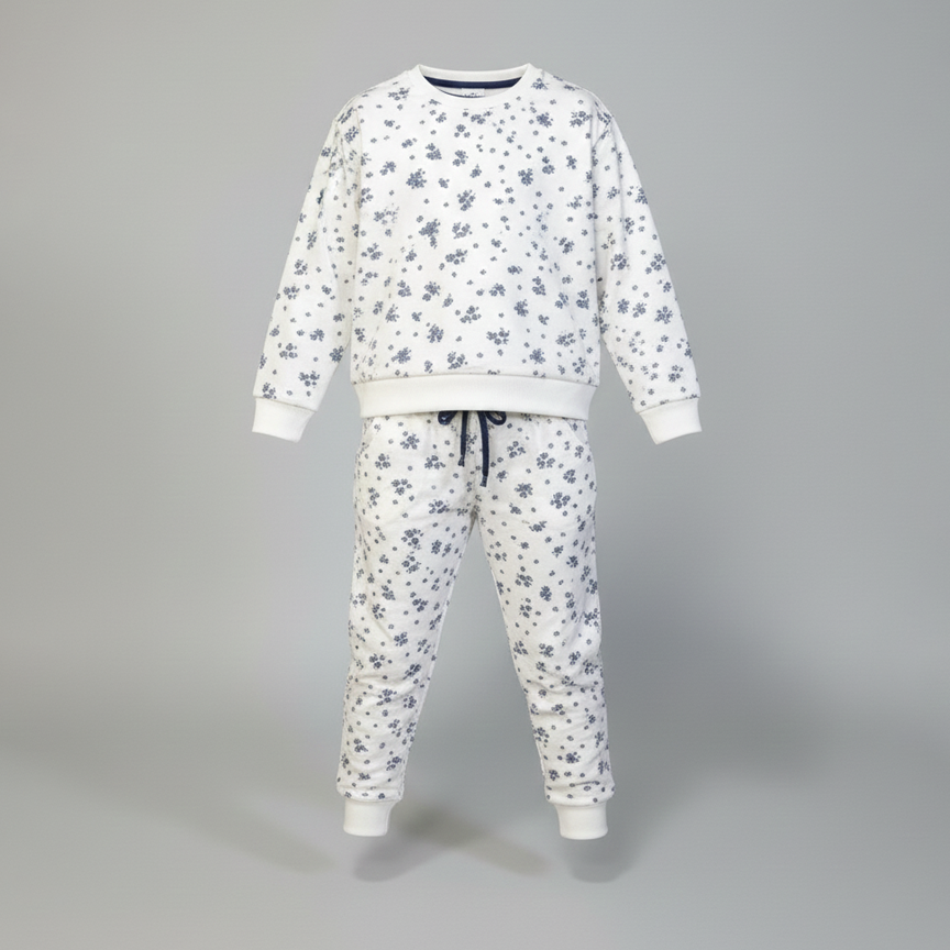 White Flowers Jersy Fabric Suit For Winters Secondary image