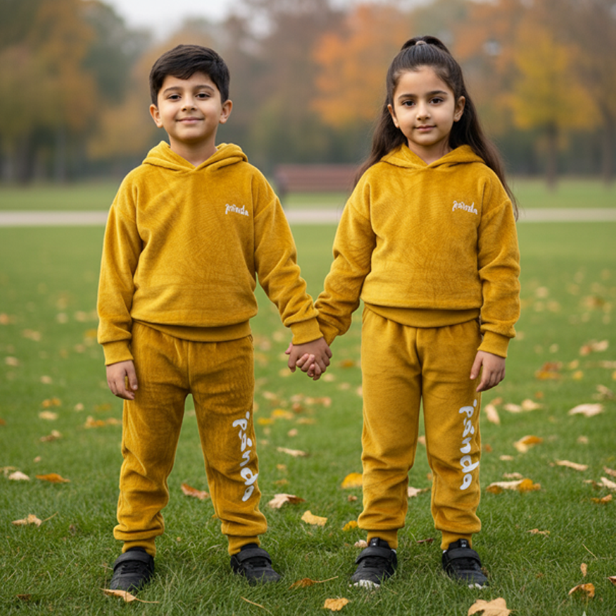 Yellow Panda Print Valour Fabric Suit For Winters