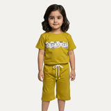 Mustard EveryDay Print Cotton Jersy Fabric Suit For Girls