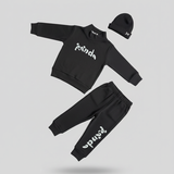 Charcoal Panda Print Ribbed Fabric Suit For Winters