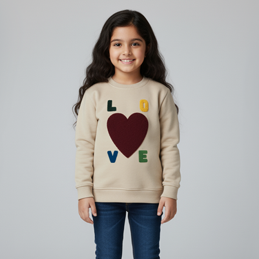 Beige Love Fleece Fabric Sweatshirt Main image