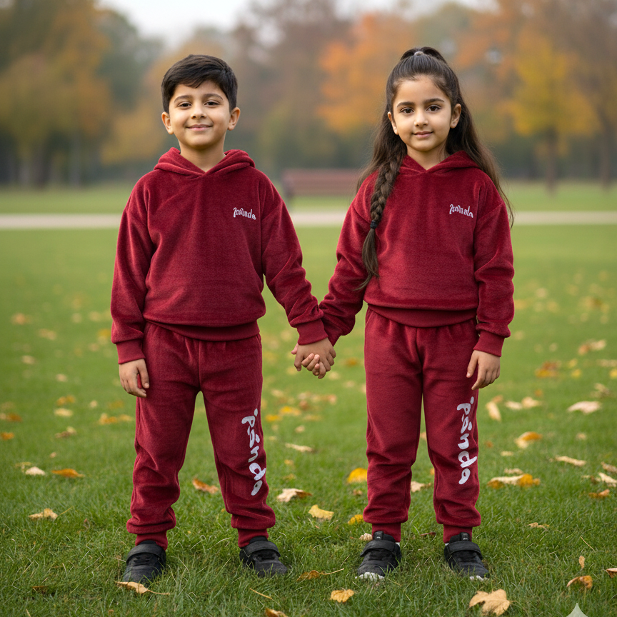 Maroon Panda Print Valour Fabric Suit For Winters